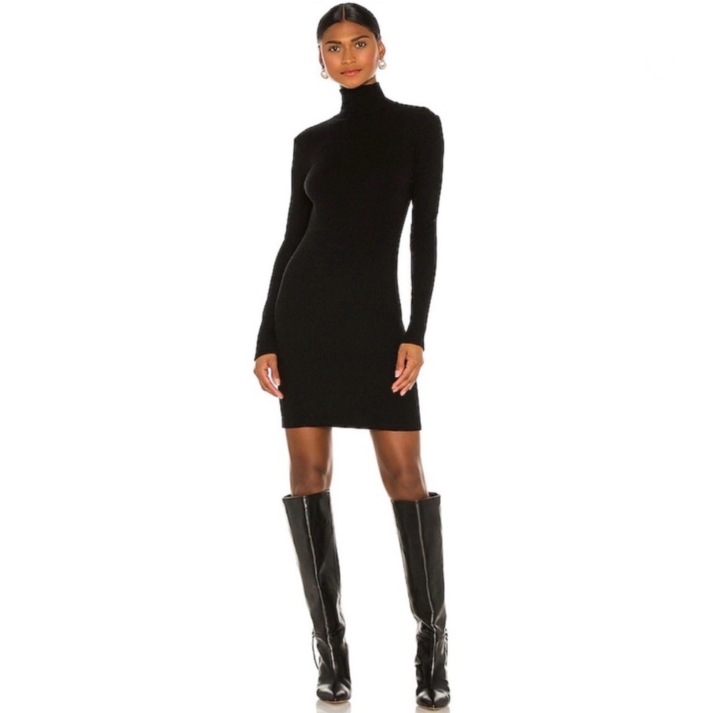 Enza Costa Tencel Cashmere Rib Long Sleeve Zip Turtleneck Mini Dress Black XS